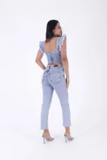 Taşlı Mom Fit Kot Pantolon  7023-08-(27-32)