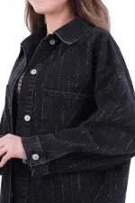 Taşlı Oversize Kot Gömlek  6006-23-(STD-4)