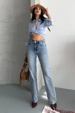 Kesik Paça Straight Fit Kot Pantolon  7114-14-(28-33)