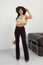 Stitched Hems Wide Leg Relaxed Jean  7026-78-(30-36) Brown