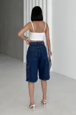 Mid Length Denim Shorts with Pocket Detail 2026-26-(36-42-6) Regular Dark Blue