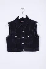 Asimetrik Cep Detaylı Kot Yelek  6048-23-(S-XL-6-2)