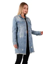 Fringe Finish Boyfriend Denim Jacket 679-42-(S-XL-6) Ice Blue - Tinted Fringe Finish Boyfriend Denim Jacket 679-42-(S-XL-6) Ice Blue - Tinted