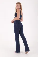 Püsküllü Paçalı Flare Kot Pantolon  1848-26-(S-L-6)
