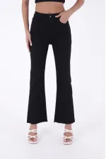 High Waist Mom Fit Jean with Flared Leg and Fringe Ending 1706-07-(26-29-4) Black