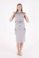Fermuarlı Mini Kot Yelek  6018-32-(S-L-5)