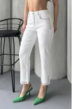 Taşlı Mom Fit Kot Pantolon 7023-50-(26-31)