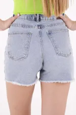 Ripped Denim Short with Fringe Ending 225-08-(S-XL-6-2) Snow Light Blue Ripped Denim Short with Fringe Ending 225-08-(S-XL-6-2) Snow Light Blue