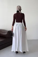 Elasticated Long Skirt HS131-51-(S-L-3) Cream White