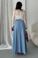 Ruffled Long Skirt 1069-25-(36-44) Middle Blue