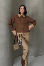 Kadife Detaylı Klasik Kot Ceket 6138-78-(S-XL)