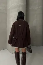 Denim Jacket with Waist Detail 6145-78-(S-L-3) Brown