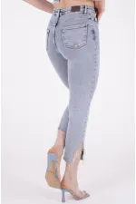 High Waisted Mom Jean with Rhinestones on Leg Hems Sides 1881-08-(26-28) Snow Light Blue High Waisted Mom Jean with Rhinestones on Leg Hems Sides 1881-08-(26-28) Snow Light Blue