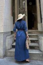 Düğmeli Uzun Elbise 3039-26-(S-XL) Düğmeli Uzun Elbise 3039-26-(S-XL)