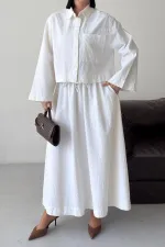 Short Shirt with Button HS628-51-(S-L-3) Cream White