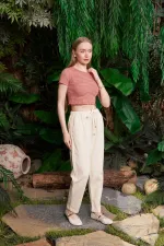 Carrot Fit Linen Pants HS703-65-(S-XL) Stone