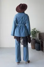 Belted Oversize Shirt 6250-15-(S-L-3) Light Blue Denim