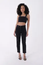 Taşlı Mom Fit Kot Pantolon  7023-08-(32-36)