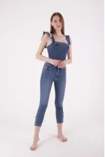 Paçası Dört Düğmeli Kot Pantolon 786-06-(28-33) Paçası Dört Düğmeli Kot Pantolon 786-06-(28-33)