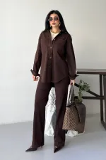 Oversize Denim Jacket with Buttons  6080-78-(S-L-3) Brown