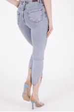 High Waisted Mom Jean with Rhinestones on Leg Hems Sides 1881-08-(28-33) Snow Light Blue High Waisted Mom Jean with Rhinestones on Leg Hems Sides 1881-08-(28-33) Snow Light Blue