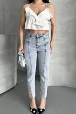 Patchwork Front Slit Trousers 1743-08-(26-28)