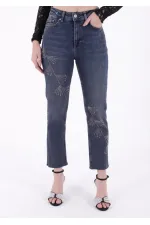 Çapraz Taşlı Mom Fit Kot Pantolon  7054-28-(26-31)