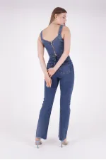 Tasseled Bottom Wide Leg Relax Jean 1726-01-(26-31) Dark Blue Denim Tasseled Bottom Wide Leg Relax Jean 1726-01-(26-31) Dark Blue Denim