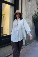 Çizgi Garnili Oversize Gömlek 6206-80-(S+L+3)