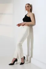 Şerit Taşlı Mom Fit Kot Pantolon  7110-80-(26-31)