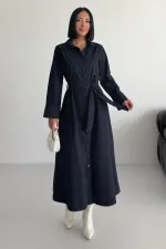 Düğmeli Uzun Boy Kot Elbise 3047-73-(S-XL)