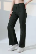 Wide Leg Palazzo Relaxed Jean with Decorative Front Pockets  1710-97-(27-32) Pine Green