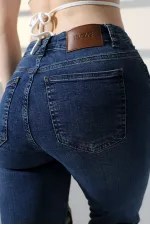 High Waisted and Flared Leg Skinny Jean  867-01-(30-36) Dark Blue Denim