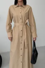 Düğmeli Klasik Uzun Kot Elbise  3034-70-(S+L+3)