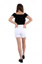 Basic Denim Short with Fringe Ending 264-50-(S-XL-6) White Basic Denim Short with Fringe Ending 264-50-(S-XL-6) White