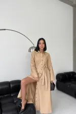 Düğmeli Uzun Boy Kot Elbise 3047-70-(S-XL) Düğmeli Uzun Boy Kot Elbise 3047-70-(S-XL)