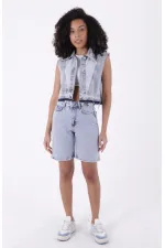 Mid Length Denim Short 2001-08-(S-XL-6) Snow Light Blue