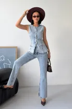 Denim Vest with Slit Front 6086-08-(S-XL) Snow Light Blue