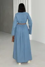Düğmeli Uzun Kot Elbise 3041-25-(S-XL) Düğmeli Uzun Kot Elbise 3041-25-(S-XL)