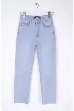Fringe Ending High Waisted Mom Fit Jean  764-42-(32-36) Ice Blue - Tinted