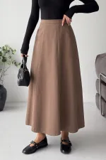 Ruffled Long Skirt with Elasticated Waist  1063-72-(36-44) Soil