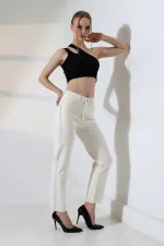 Şerit Taşlı Mom Fit Kot Pantolon  7110-80-(28-33)