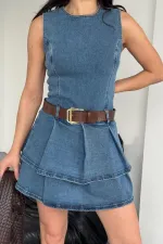 Kolsuz Fermuarlı Pileli Kısa Elbise 3026-27-(XS-XL-5) Kolsuz Fermuarlı Pileli Kısa Elbise 3026-27-(XS-XL-5)