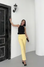 Fringe Ending High Waisted Mom Fit Jean 764-93-(28-33) Light Yellow