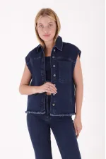 Önü Düğmeli Püsküllü Kot Yelek 6015-26-(S-L-6)