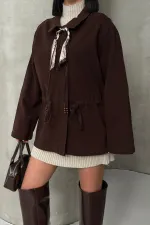 Denim Jacket with Waist Detail 6145-78-(S-L-3) Brown