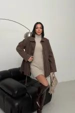 Denim Jacket with Waist Detail 6145-60-(S-L-3) Ancient Brown