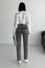 Fringe Ending High Waisted Mom Fit Jean  764-40-(26-28) Light Grey - Snow