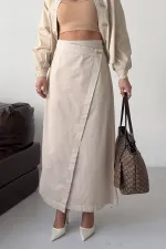 Long Denim Skirt with Flap 1941-65-(36-44) Stone