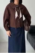 Baby Collar Denim Shirt 6095-78-(S-XL) Brown Baby Collar Denim Shirt 6095-78-(S-XL) Brown